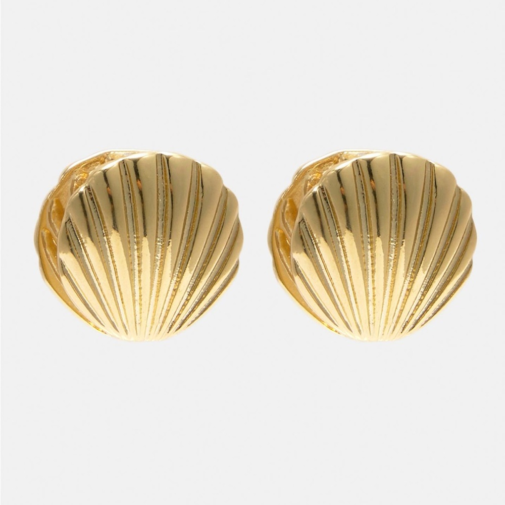 Free People Unique Vintage Gold Clam Shell Earrings OS